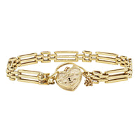 Deja Vu 9ct Yellow Gold Gate Bracelet w/ Heart Padlock - Bracelet - Walker & Hall