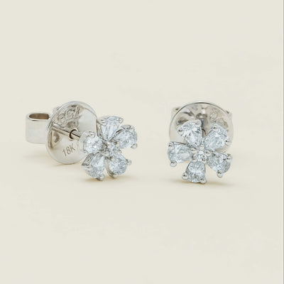 18ct White Gold .58ct Diamond Forget-Me-Not Flower Earrings - Earrings - Walker & Hall