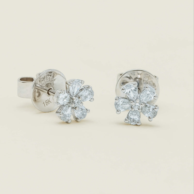 18ct White Gold .58ct Diamond Forget-Me-Not Flower Earrings - Earrings - Walker & Hall