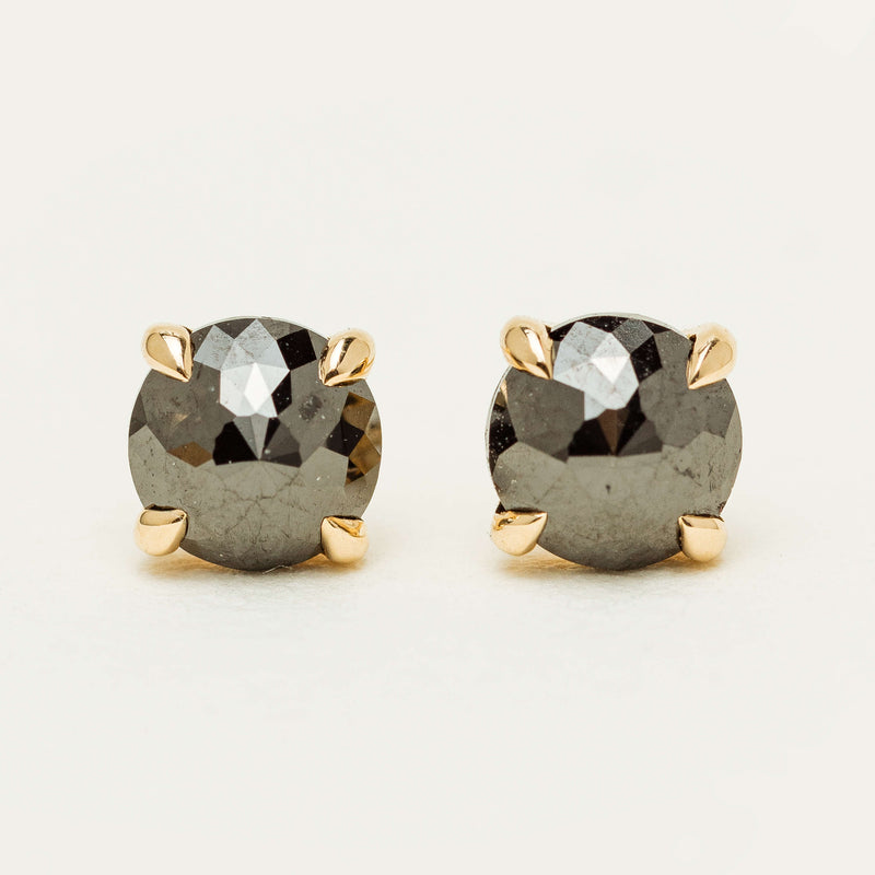 18ct Yellow Gold 1.00ct Rose-Cut Black Diamond Stud Earrings - Earrings - Walker & Hall