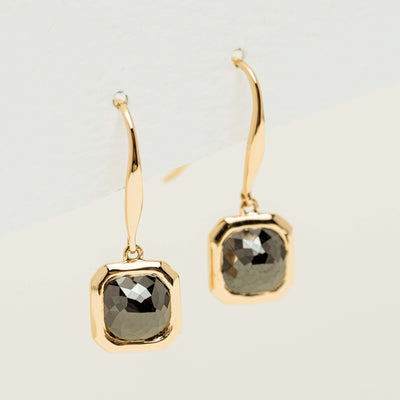 18ct Yellow Gold 1.40ct Black Diamond Natalia Hook Earrings - Earrings - Walker & Hall