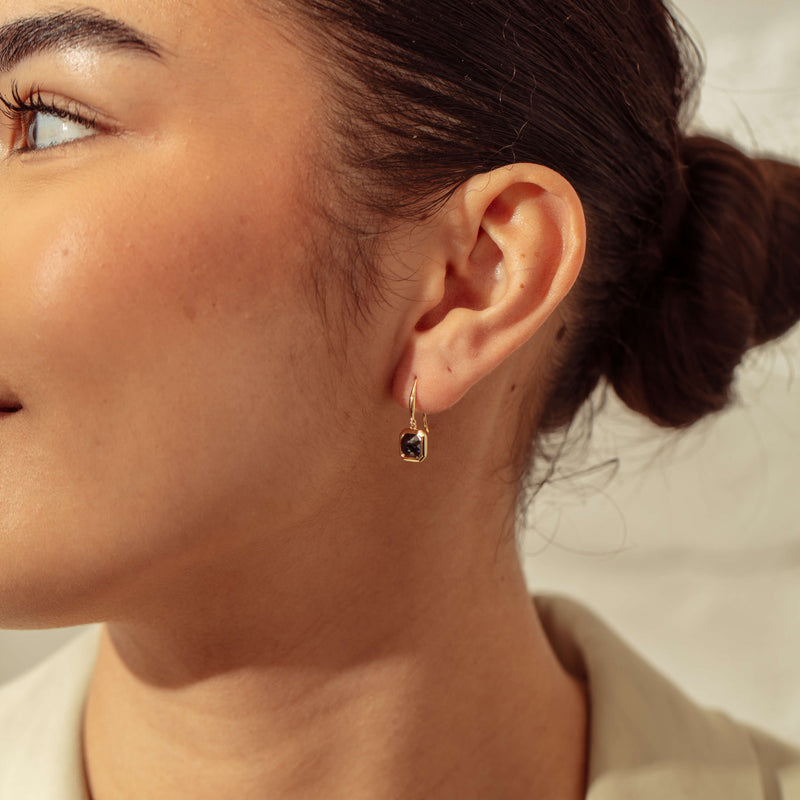 18ct Yellow Gold 1.40ct Black Diamond Natalia Hook Earrings - Earrings - Walker & Hall