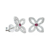 18ct White Gold Ruby & Diamond Flower Earrings - Earrings - Walker & Hall