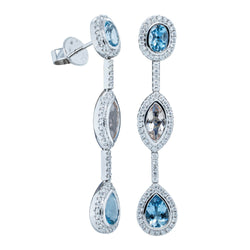 18ct White Gold 1.81ct Aquamarine, Morganite & Diamond Drop Earrings - Earrings - Walker & Hall
