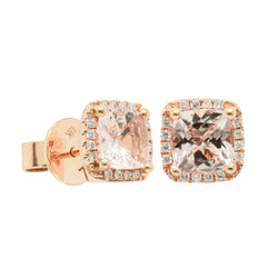 18ct Rose Gold 1.59ct Morganite & Diamond Earrings - Earrings - Walker & Hall