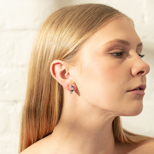 18ct White Gold Sapphire & Diamond Panorama Hoop Earrings - Earrings - Walker & Hall