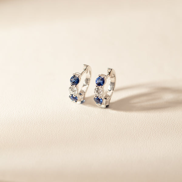 18ct White Gold Sapphire & Diamond Panorama Hoop Earrings - Earrings - Walker & Hall