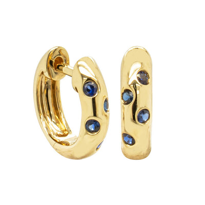 18ct Yellow Gold Sapphire Lucky Huggie Earrings-Earrings-Walker & Hall