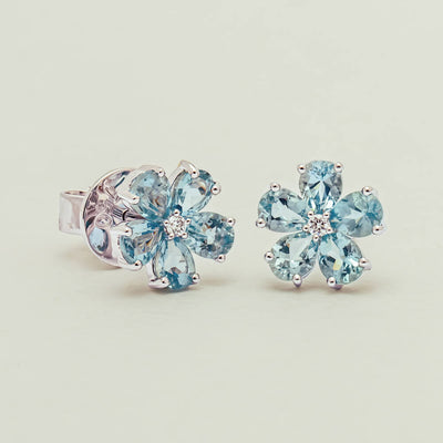 18ct White Gold Aquamarine Forget-Me-Not Flower Earrings - Earrings - Walker & Hall