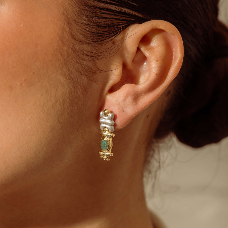 Deja Vu 18ct Bi-Tone Gold .70ct Emerald Drop Earrings - Earrings - Walker & Hall