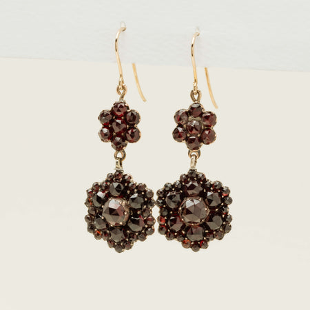 Vintage Silver & 9ct Yellow Gold Garnet Drop Earrings - Earrings - Walker & Hall