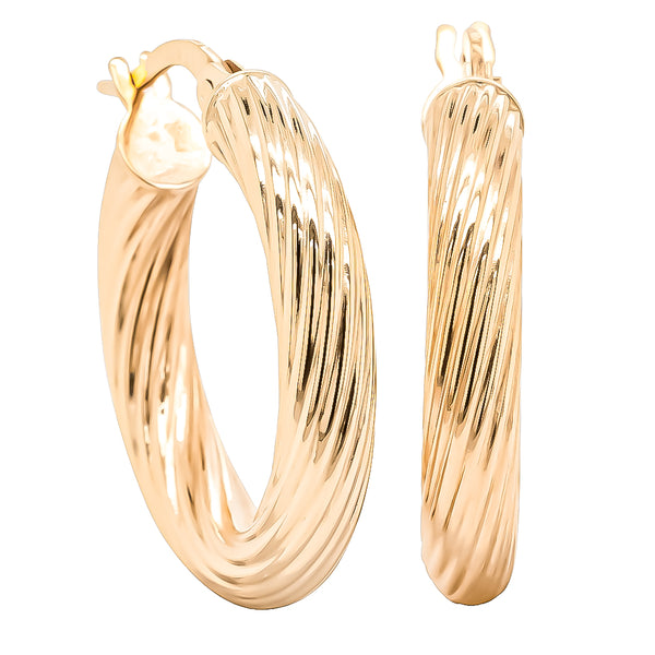 9ct Yellow Gold Textured Hoop Earrings - Earrings - Walker & Hall