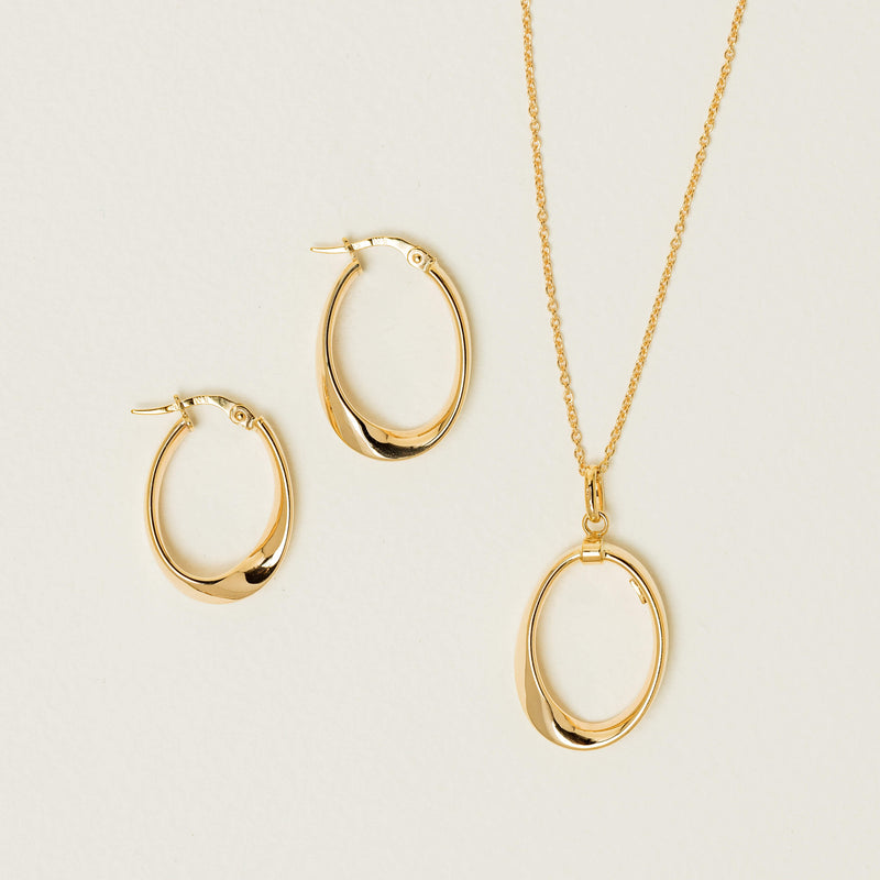 9ct Yellow Gold Oval Ribbon Pendant with Chain - Necklace - Walker & Hall