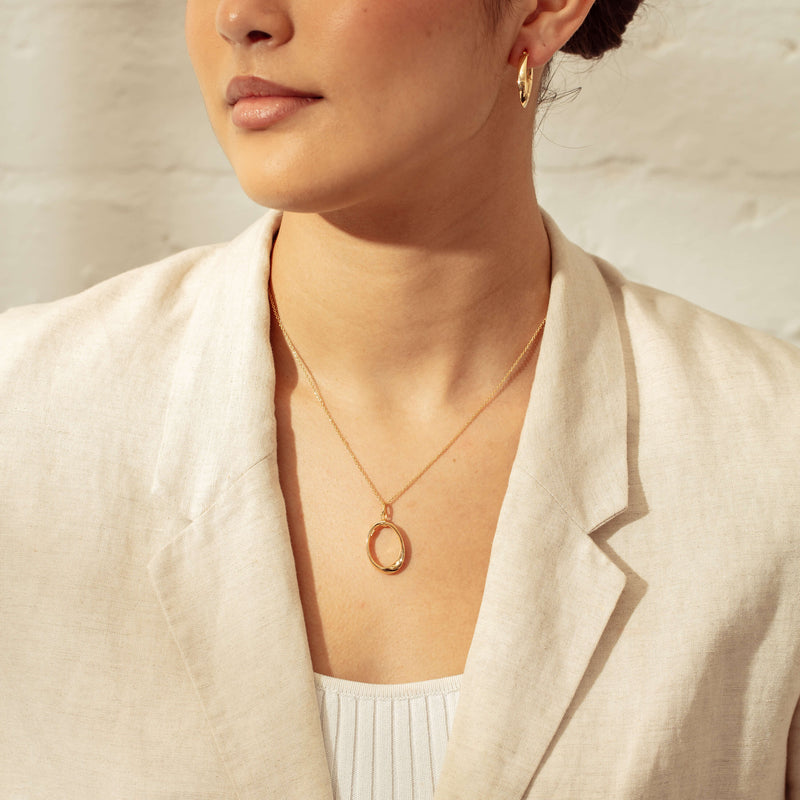 9ct Yellow Gold Oval Ribbon Pendant with Chain - Necklace - Walker & Hall