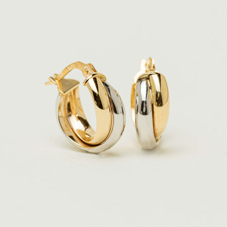 9ct Yellow & White Gold Crossover Hoop Earrings - Earrings - Walker & Hall