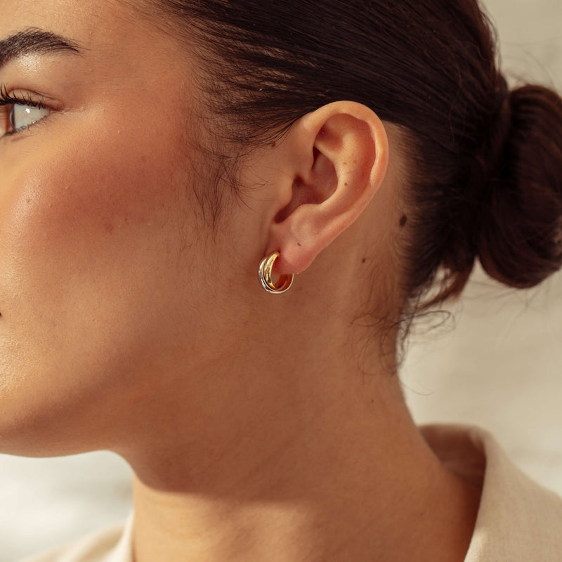 9ct Yellow & White Gold Crossover Hoop Earrings - Earrings - Walker & Hall