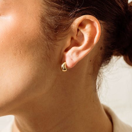 18ct Yellow Gold Crescent Hoop Stud Earrings - Earrings - Walker & Hall