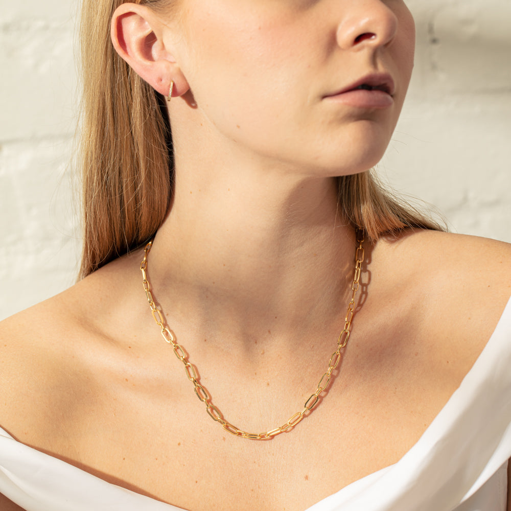 18ct Yellow Gold Open Paperclip Link Necklace - Walker & Hall