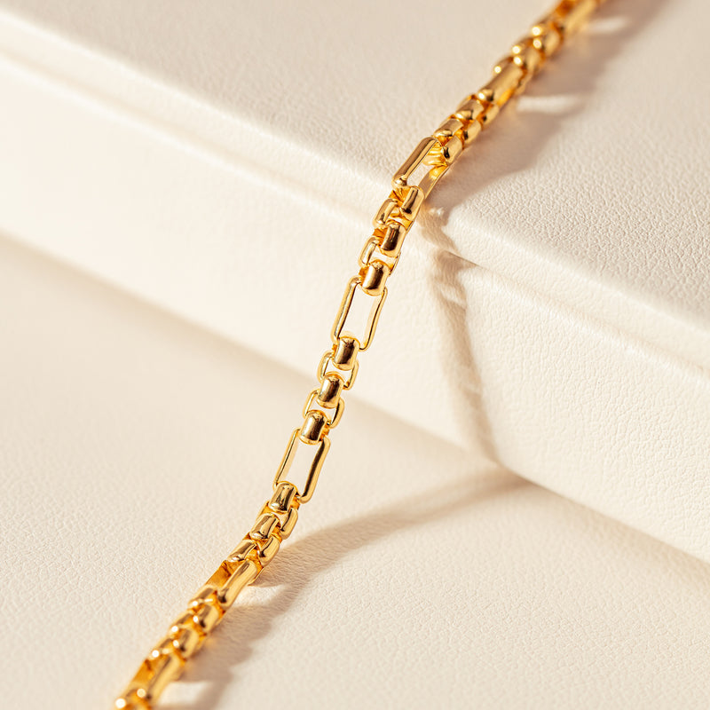 9ct Yellow Gold Square Figaro Bracelet - Bracelet - Walker & Hall