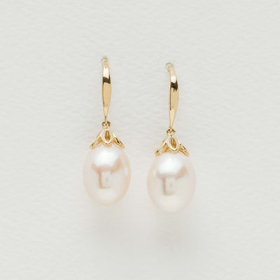 9ct Yellow Gold Petal Drop Pearl Earrings - Earrings - Walker & Hall