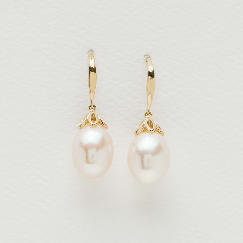9ct Yellow Gold Petal Drop Pearl Earrings - Earrings - Walker & Hall