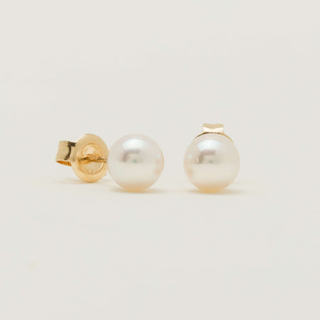 9ct Yellow Gold Akoya Pearl Studs - 7mm - Earrings - Walker & Hall