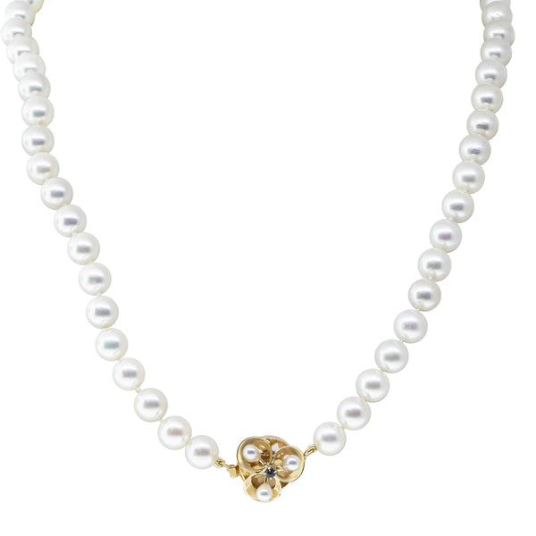 14ct Yellow Gold Akoya Pearl Strand With Sapphire Set Clasp - Necklace - Walker & Hall
