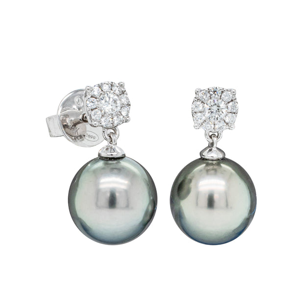 18ct White Gold Black Pearl & Diamond Galaxy Earrings - Earrings - Walker & Hall