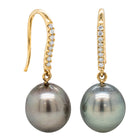 18ct Yellow Gold Tahitian Black Pearl & Diamond Drop Earrings - Earrings - Walker & Hall