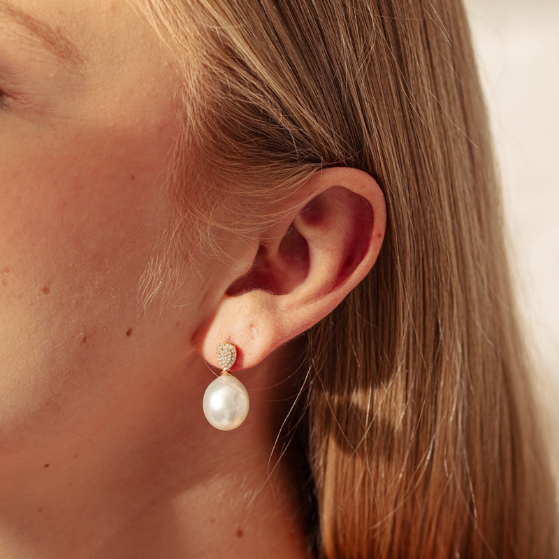 18ct Yellow Gold South Sea Pearl & Diamond Aegean Earrings-Earrings-Walker & Hall