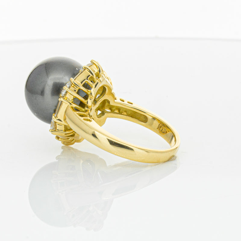 Deja Vu 18ct Yellow Gold 13mm Black Pearl & Diamond Ring-Ring-Walker & Hall