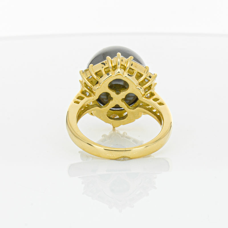 Deja Vu 18ct Yellow Gold 13mm Black Pearl & Diamond Ring-Ring-Walker & Hall