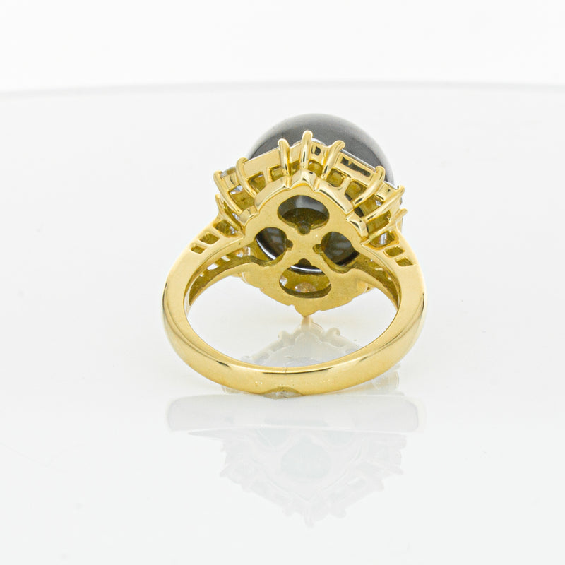 Deja Vu 18ct Yellow Gold 13mm Black Pearl & Diamond Ring-Ring-Walker & Hall