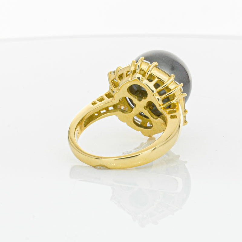 Deja Vu 18ct Yellow Gold 13mm Black Pearl & Diamond Ring-Ring-Walker & Hall