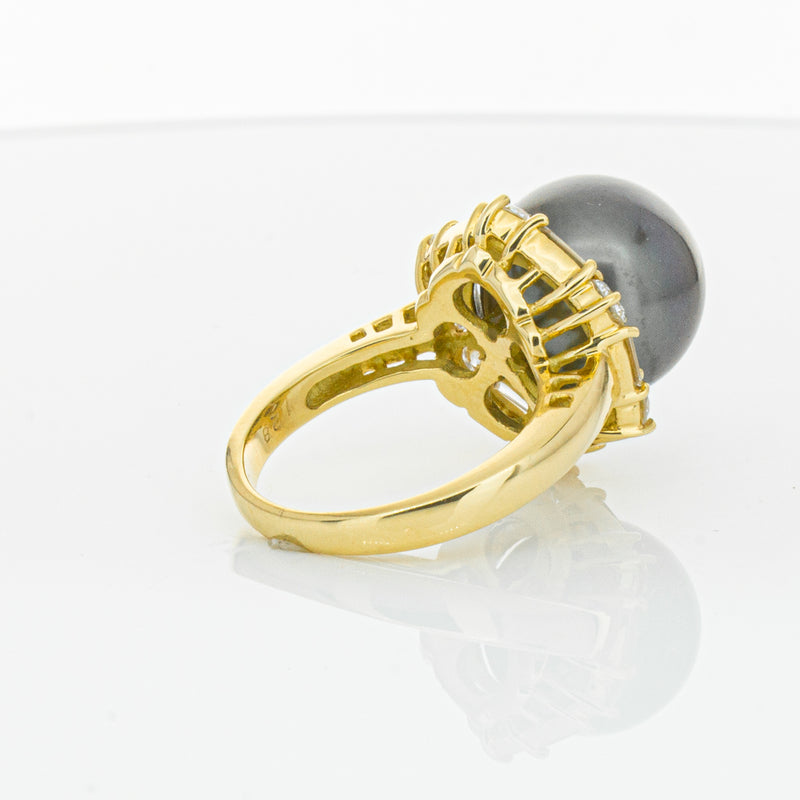 Deja Vu 18ct Yellow Gold 13mm Black Pearl & Diamond Ring-Ring-Walker & Hall