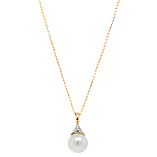 18ct Yellow Gold South Sea Pearl & Diamond Pendant - Necklace - Walker & Hall