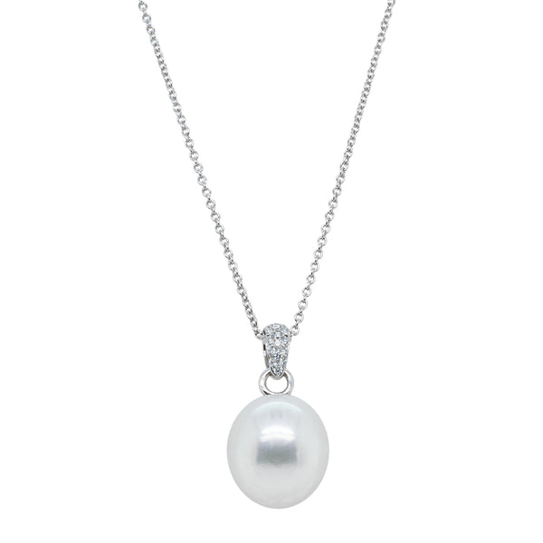 18ct White Gold South Sea Pearl & Diamond Pendant - Necklace - Walker & Hall