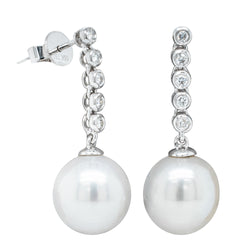 18ct White Gold 10.7mm South Sea Pearl & Diamond Earrings - Earrings - Walker & Hall