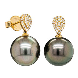 18ct Yellow Gold Tahitian Pearl & Diamond Aegean Earrings - Earrings - Walker & Hall