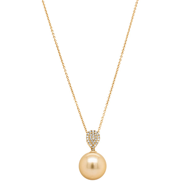 18ct Yellow Gold 12.6mm Golden Pearl & Diamond Aegean Pendant - Necklace - Walker & Hall