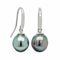 9ct White Gold Tahitian Black Pearl Drop Earrings-Earrings-Walker & Hall