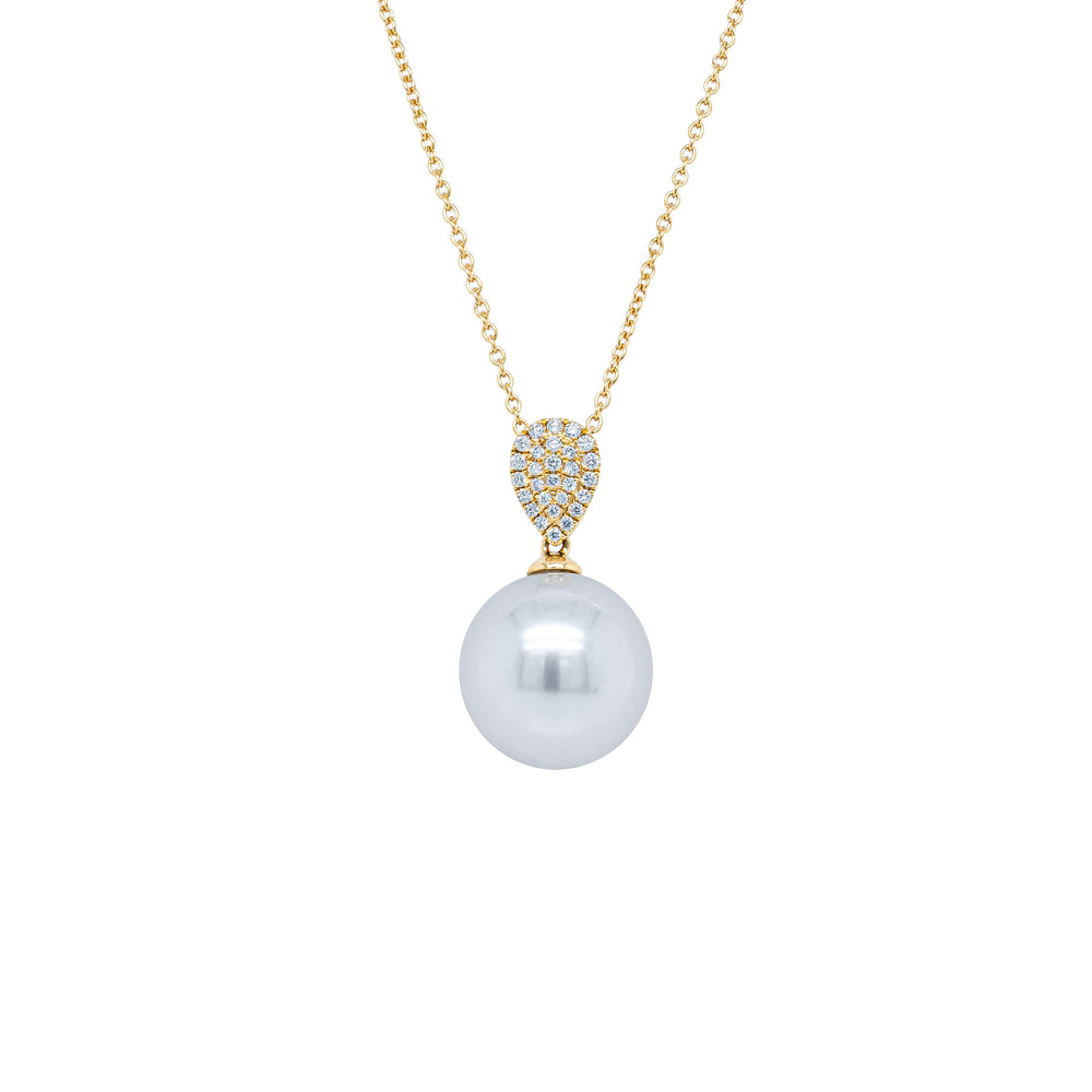 18ct Yellow Gold 13.6mm South Sea Pearl & Diamond Aegean Pendant-Necklace-Walker & Hall