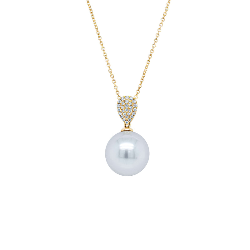 18ct Yellow Gold 13.6mm South Sea Pearl & Diamond Aegean Pendant-Necklace-Walker & Hall