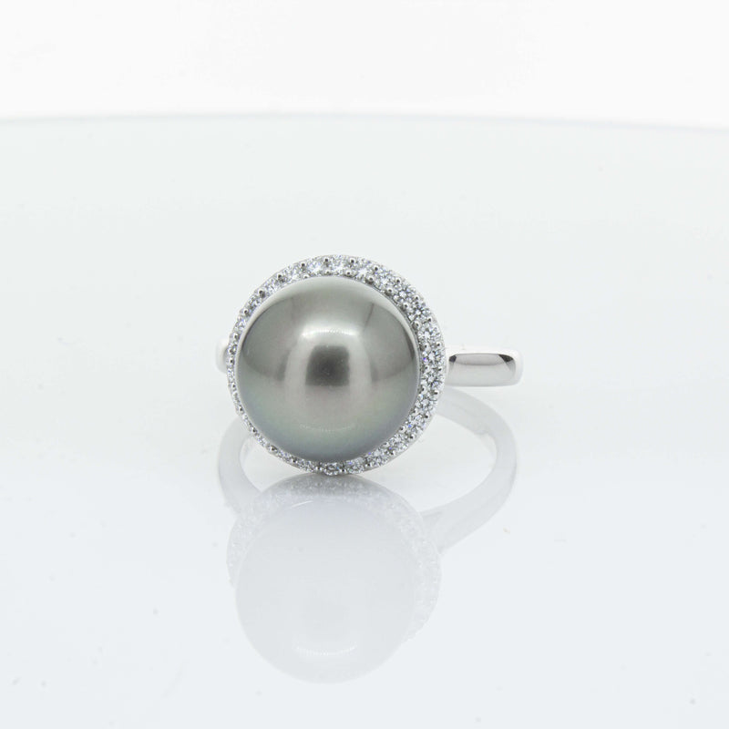 18ct White Gold Tahitian Black Pearl & Diamond Callisto Ring-Ring-Walker & Hall