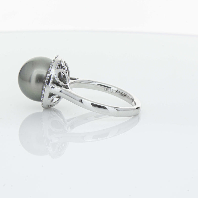 18ct White Gold Tahitian Black Pearl & Diamond Callisto Ring-Ring-Walker & Hall