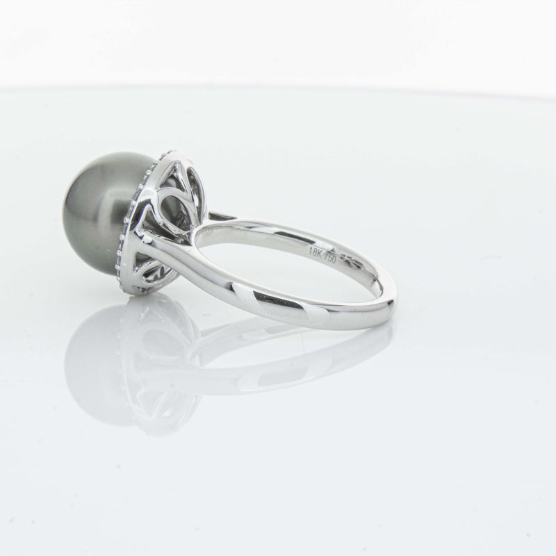 18ct White Gold Tahitian Black Pearl & Diamond Callisto Ring-Ring-Walker & Hall