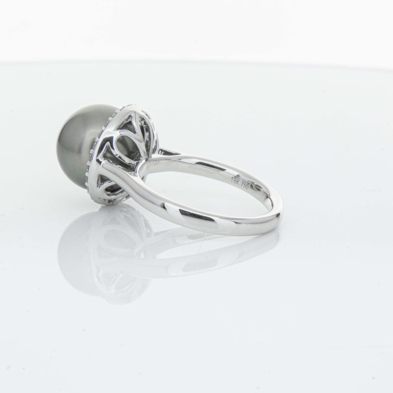 18ct White Gold Tahitian Black Pearl & Diamond Callisto Ring-Ring-Walker & Hall