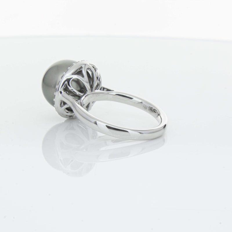 18ct White Gold Tahitian Black Pearl & Diamond Callisto Ring-Ring-Walker & Hall