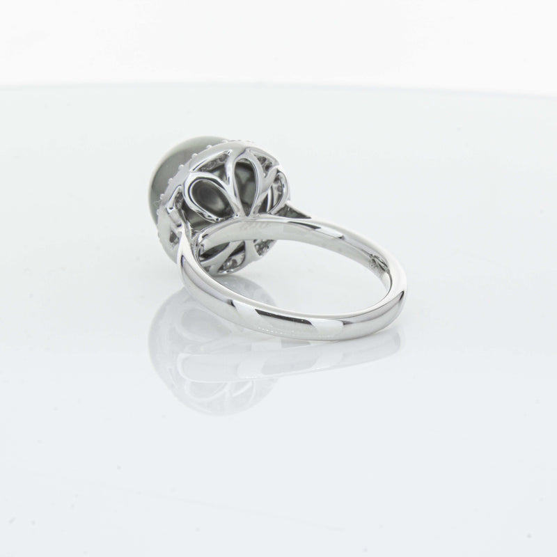 18ct White Gold Tahitian Black Pearl & Diamond Callisto Ring-Ring-Walker & Hall