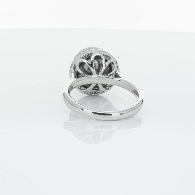 18ct White Gold Tahitian Black Pearl & Diamond Callisto Ring-Ring-Walker & Hall